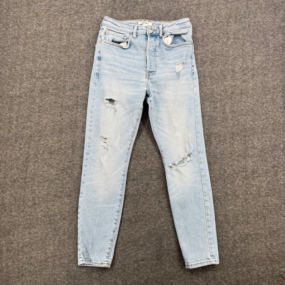 Forever 21 Womens High Rise Distressed Skinny Jeans Light Wash Blue Size 26 y2k